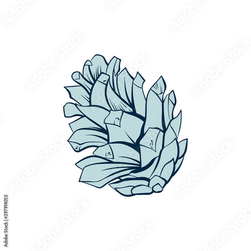 Fir cones set, pinecone spruces, vector line art decoration element for patterns and backgrounds. Fire cone or pinecone isolated design, modern trendy pastel green Christmas decor