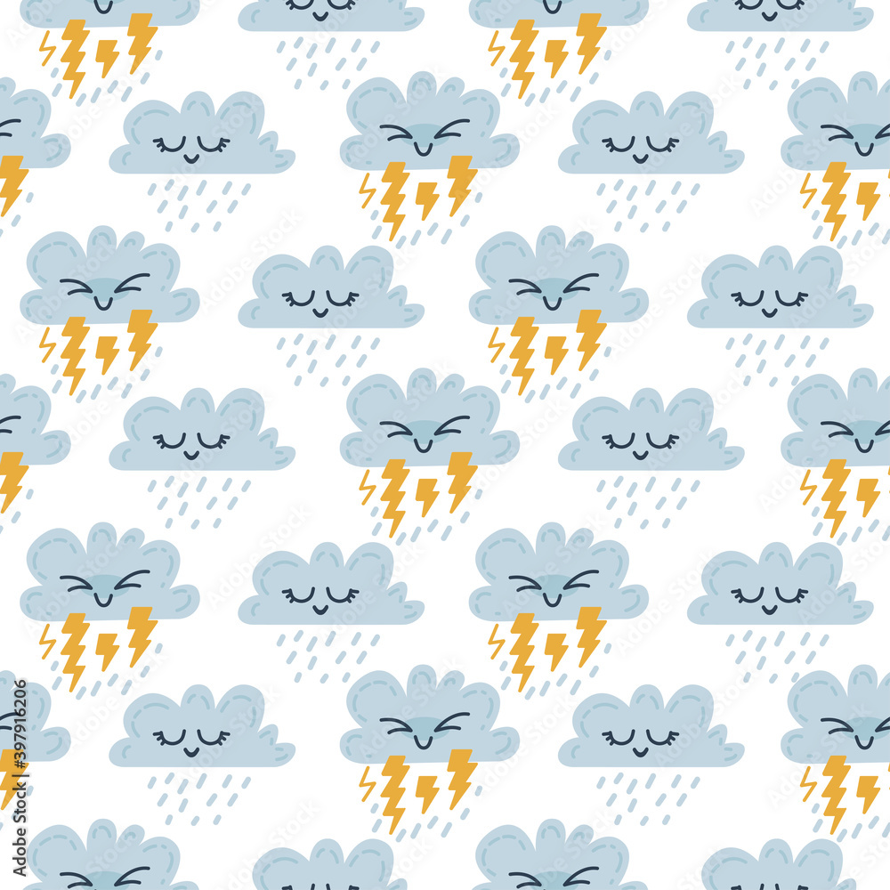 Seamless scandinavian weather pattern. Vector illustration for kids. Creative scandinavian background for textile, wrapping paper, greeting cards or posters. One of 12