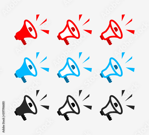 Icon of loudspeaker. Loud bullhorn for announce. Symbol of shout of speaker. Horn of alert for public. Megaphone in line style. Graphic sign of media, news, marketing and social protest. Vector