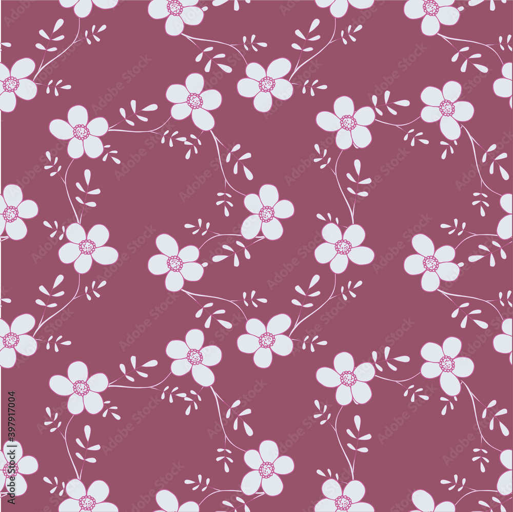 Grey flower leaves on red seamless background. Botanical endless pattern for fabric print, for wallpaper, for web, for print art design stock vector illustration for web, for print Grey flower leaves on red seamless background. Botanical endless pattern for fabric print, for wallpaper, for web, for print art design stock vector illustration for web, for print