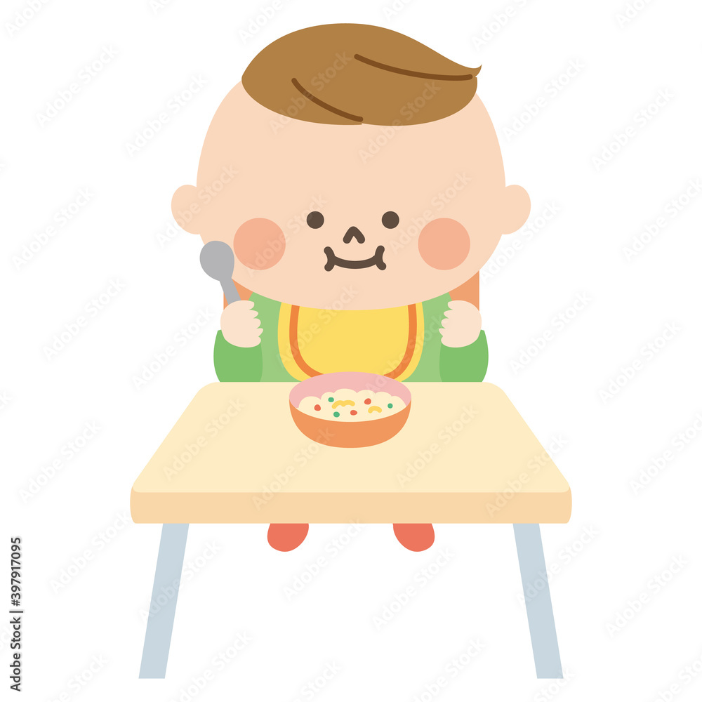 食事をする赤ちゃんのイラスト