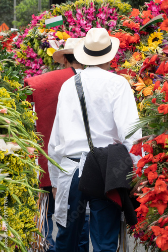 Parade of Silleteros, details of men's clothing.  Medellin, Antioquia, Colombia. photo