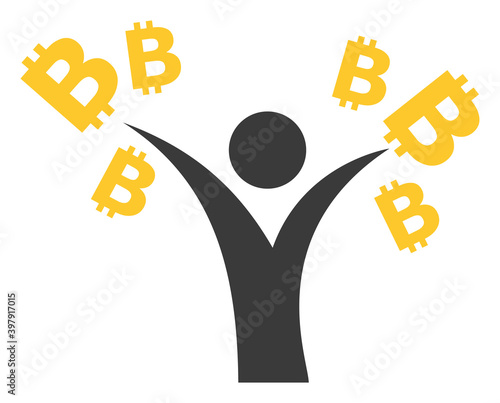 Bitcoin man icon with flat style. Isolated vector bitcoin man icon image on a white background.