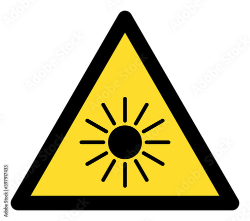 Sun radiation warning icon with flat style. Isolated vector sun radiation warning icon image on a white background.