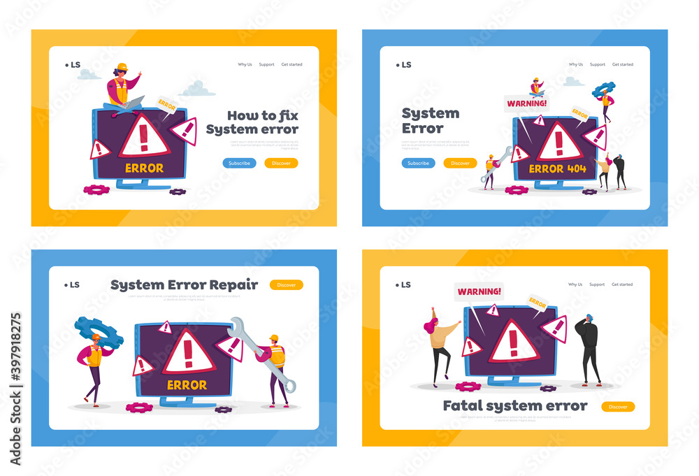 Site Under Construction Landing Page Template Set. Website Error 404 Page with Tiny Characters Holding Tools for Repair