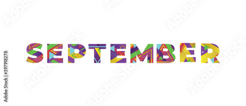 September Concept Retro Colorful Word Art Illustration