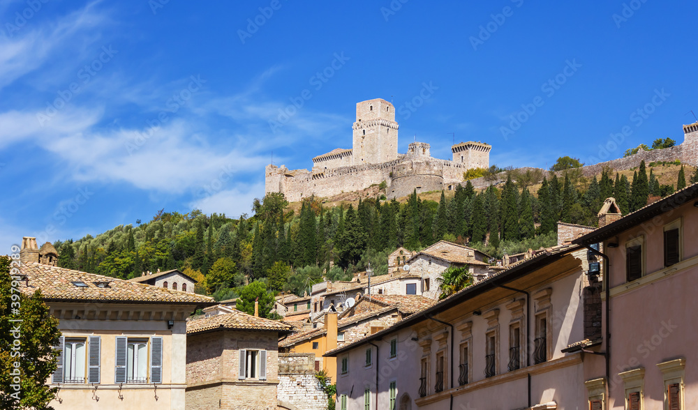 View of The Fortress Rocca Maggiore - Assisi, Umbria Region, Italy
