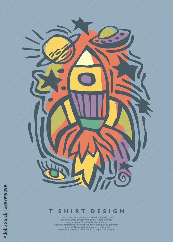 Free style vector doodle drawing template for t shirt or textile print. Clothing and tees custom line art printing graphics. Free style vector doodle drawing template for t shirt or textile print. Clothing and tees custom line art printing graphics.