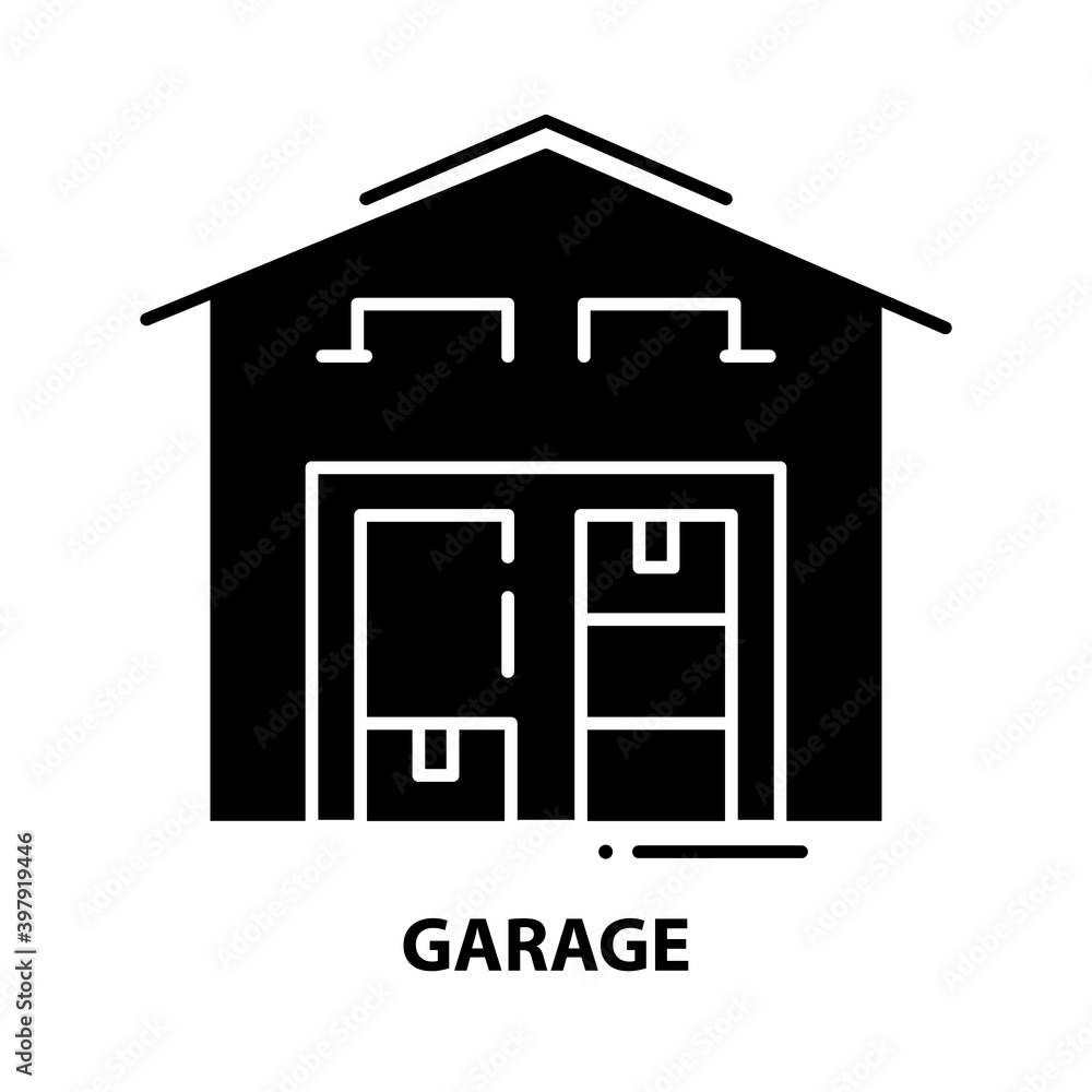 garage icon, black vector sign with editable strokes, concept illustration garage icon, black vector sign with editable strokes, concept illustration