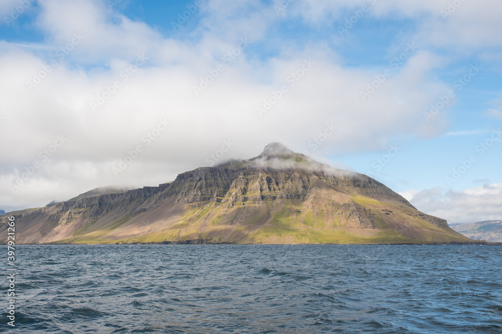 Reydarfjall mountain and Vattarnes land slides in Iceland