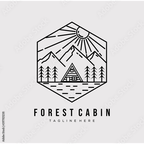 forest cabin line art. Cabin logo vector illustration design