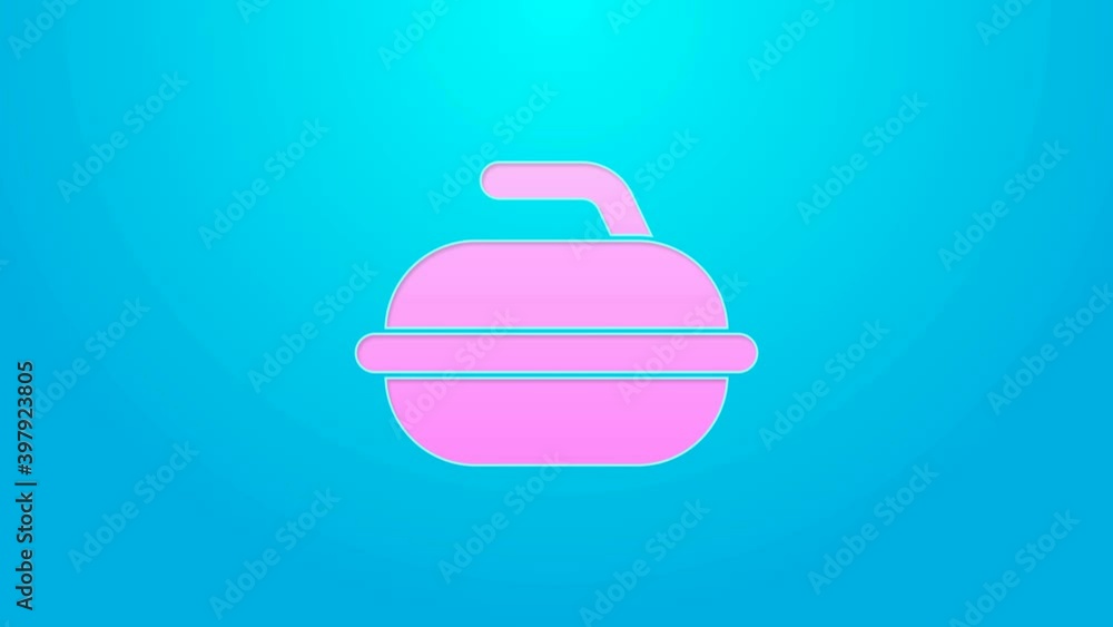 Pink line Stone for curling sport game icon isolated on blue background. Sport equipment. 4K Video motion graphic animation Pink line Stone for curling sport game icon isolated on blue background. Sport equipment. 4K Video motion graphic animation