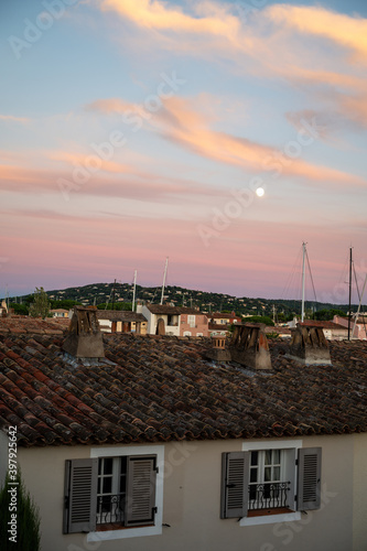 View on houses, roofs, canals and boats in Port Grimaud, Var, Provence, France