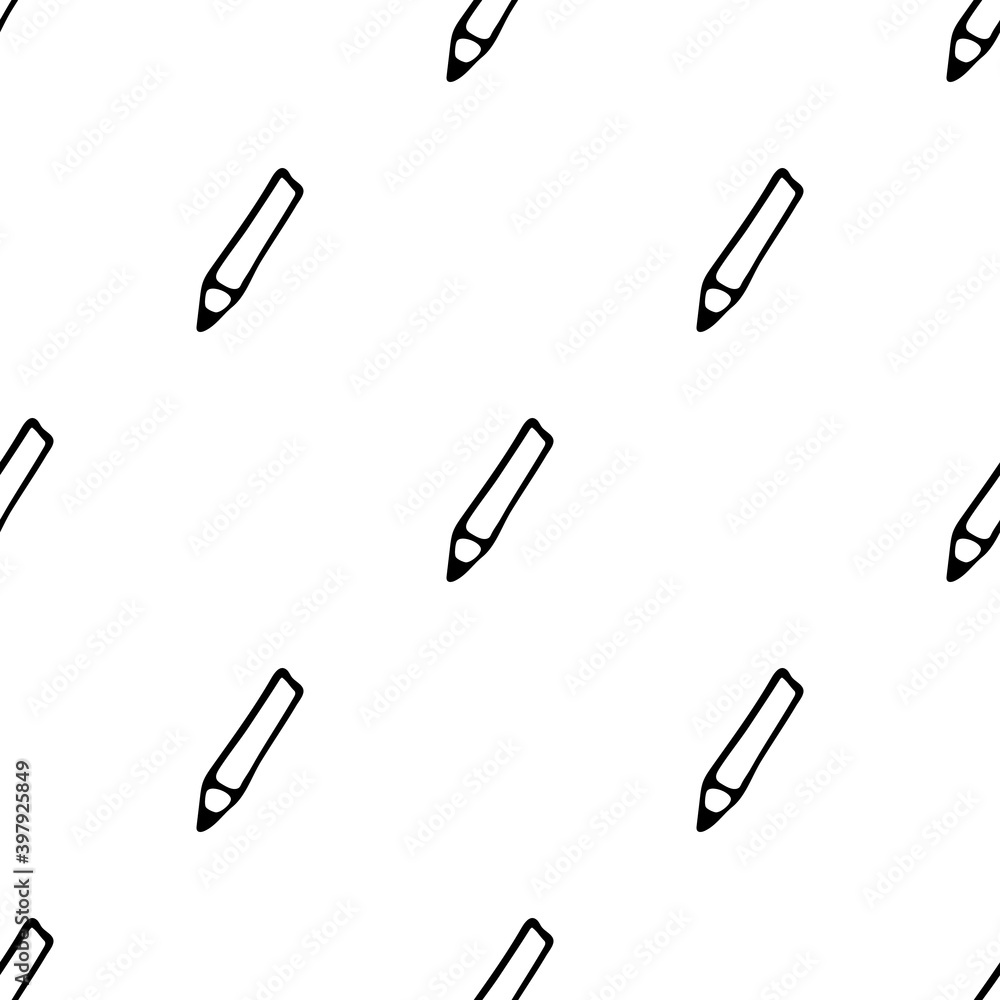Seamless pattern with hand drawn pencil. Doodle style vector illustration isolated on white background. For interior design, wallpaper, packaging, posters, cards. Seamless pattern with hand drawn pencil. Doodle style vector illustration isolated on white background. For interior design, wallpaper, packaging, posters, cards.
