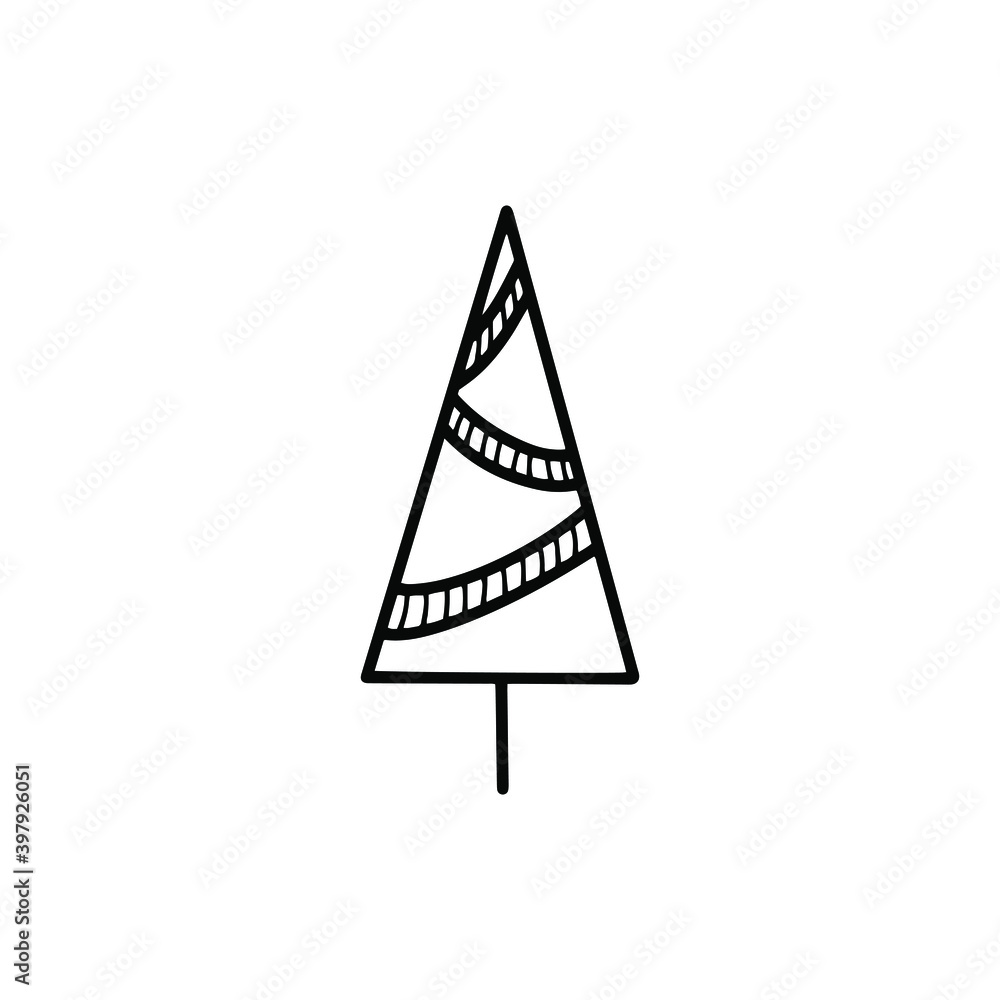 Fototapeta premium Triangle Christmas tree pattern modern flat design. Minimal fir pine graphic design element vector illustration with garland. Can be used for printed materials leaflets posters, business card web bag