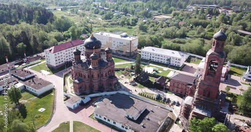 Guslitsky Transfiguration Monastery of city Kourovskoe from helicopter. Moscow region. Russia photo