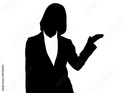 案内をする女性ビジネスマンシルエット
