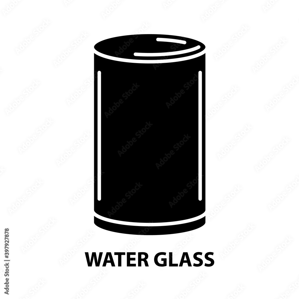 water glass icon, black vector sign with editable strokes, concept illustration water glass icon, black vector sign with editable strokes, concept illustration