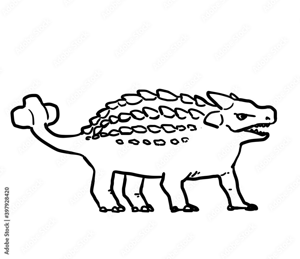 Fototapeta premium Simple ankylosaurus line art illustration