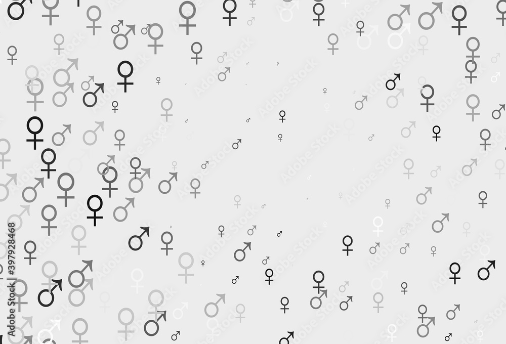 Light silver, gray vector background with gender symbols.