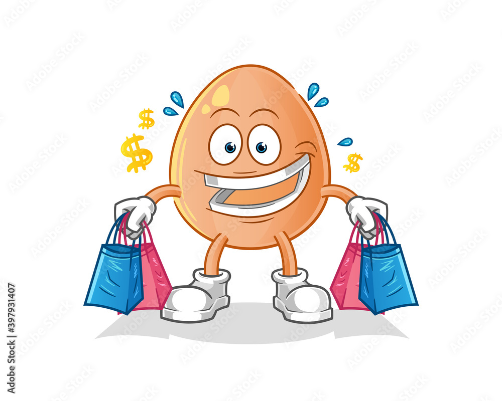  egg shoping mascot. cartoon vector