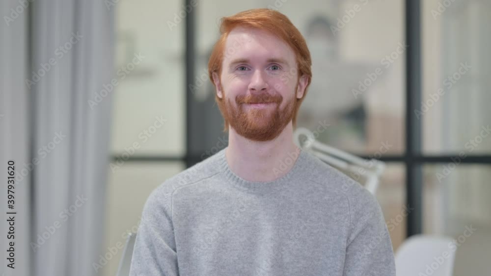 Portrait of Yes Sign by Young Redhead Man Head Shake Portrait of Yes Sign by Young Redhead Man Head Shake