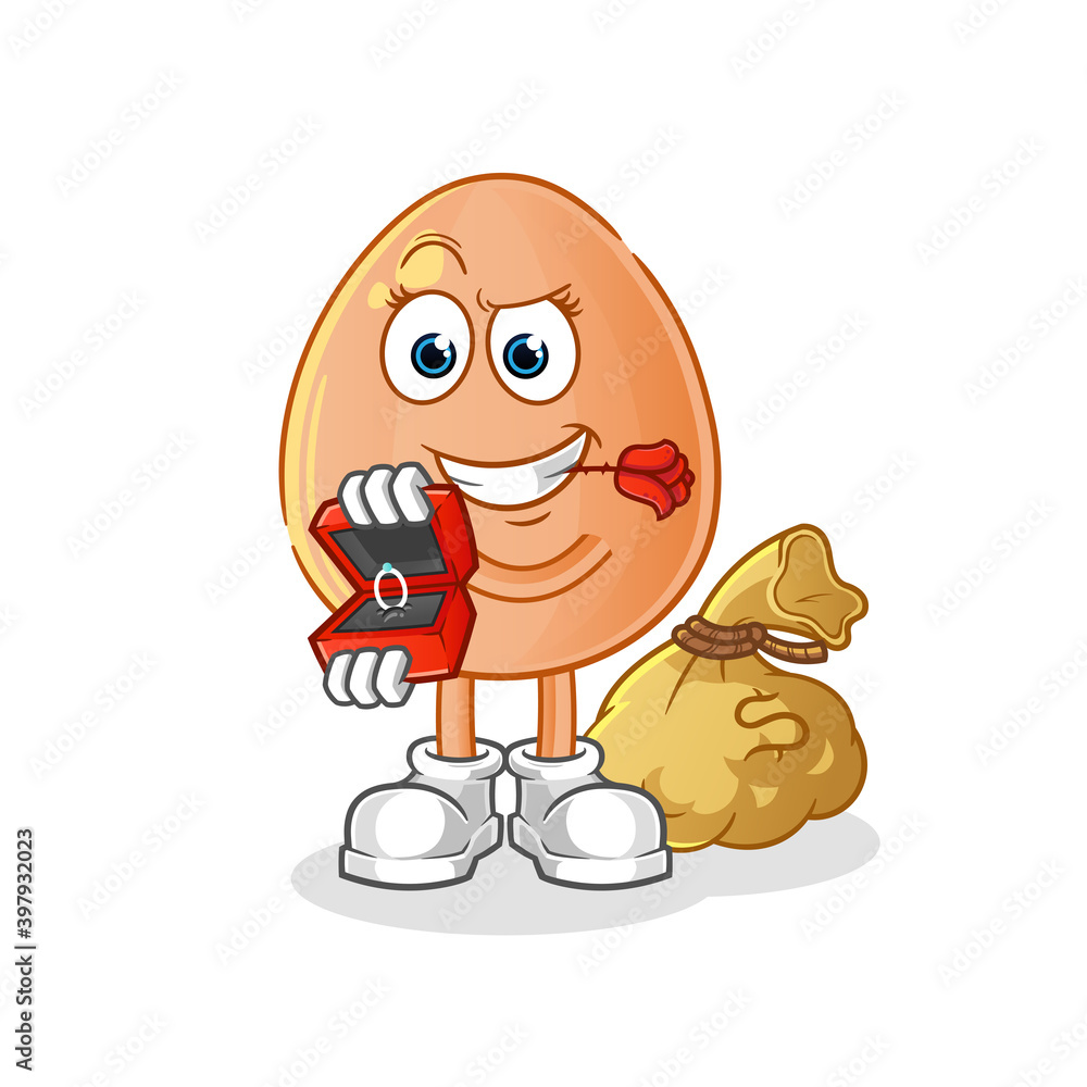 egg propose and holding ring character. cartoon mascot vector egg propose and holding ring character. cartoon mascot vector