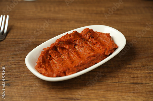 Traditional Turkish spicy appetizer (acılı ezme) photo