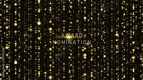 Award nomination ceremony luxury background with golden glitter sparkles and bokeh. Vector presentation shiny poster. Film or music festival poster design template. photo