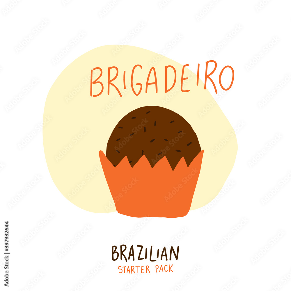 Brigadeiro. Chocolate Fudge. Brazilian Portuguese Hand Lettering Calligraphy with drawings
