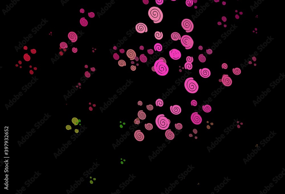 Dark Pink, Green vector pattern with lines, ovals.