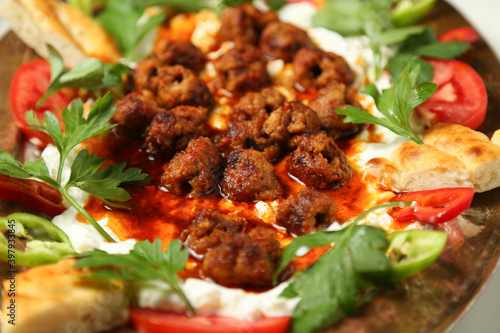 Kebab with yogurt traditional Turkish meal (yogurtlu kebap) photo