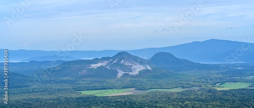 摩周湖展望台から見た硫黄山のパノラマ情景＠北海道