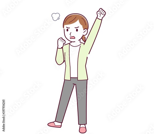 Woman in a yellow-green cardigan