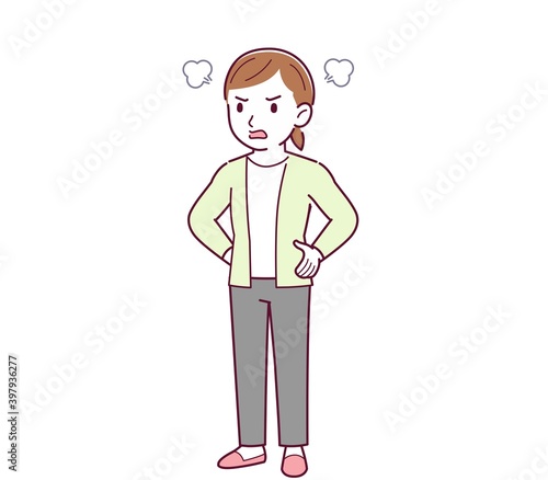 Woman in a yellow-green cardigan