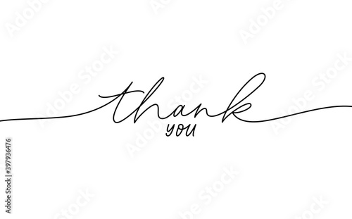 Thank you hand drawn vector modern calligraphy. Thank you handwritten ink illustration, dark brush pen line lettering with swooshes isolated on white background. Usable for greeting cards, posters