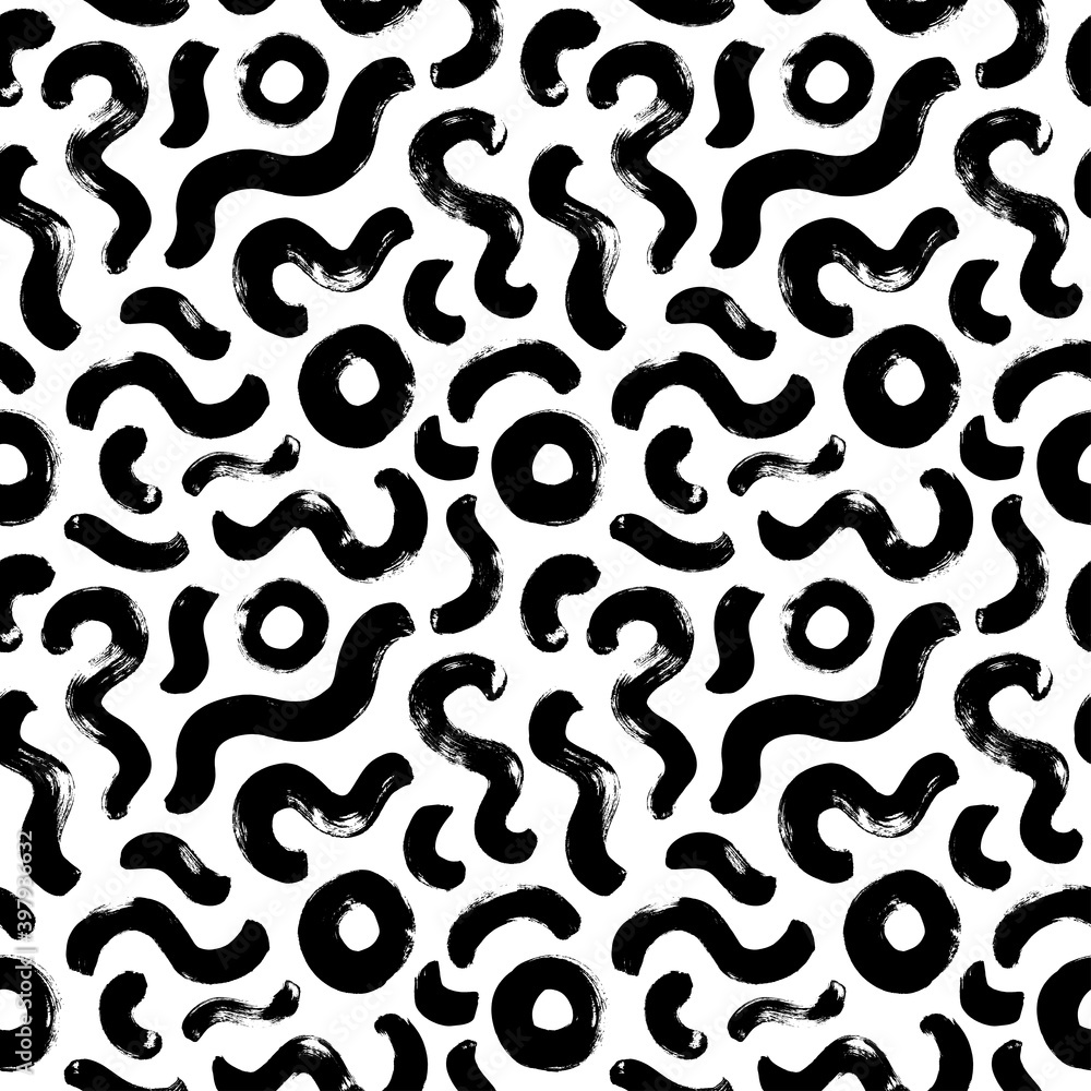 Organic irregular circular lines vector seamless pattern. Hand drawn black and white organic shapes texture. Biological grunge squiggle lines, circles, structure of natural cell. Abstract brushstrokes Organic irregular circular lines vector seamless pattern. Hand drawn black and white organic shapes texture. Biological grunge squiggle lines, circles, structure of natural cell. Abstract brushstrokes