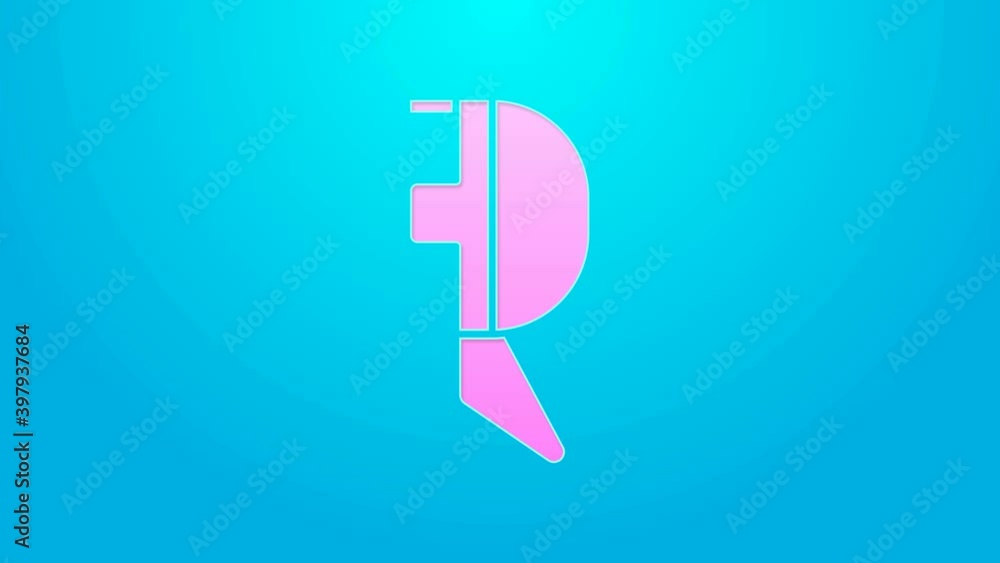 Pink line Fencing helmet mask icon isolated on blue background. Traditional sport defense. 4K Video motion graphic animation Pink line Fencing helmet mask icon isolated on blue background. Traditional sport defense. 4K Video motion graphic animation