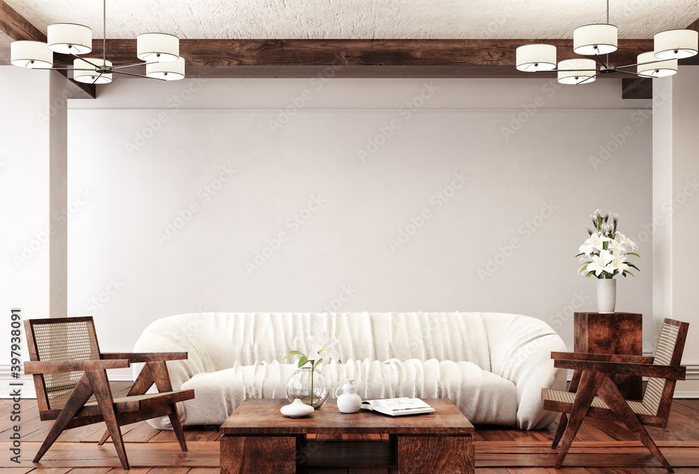 Traditional home interior background, 3d render - obrazy, fototapety, plakaty 