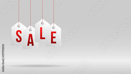 Black Friday Sale Banner. Sale white tag hanging on white background. Vector illustration