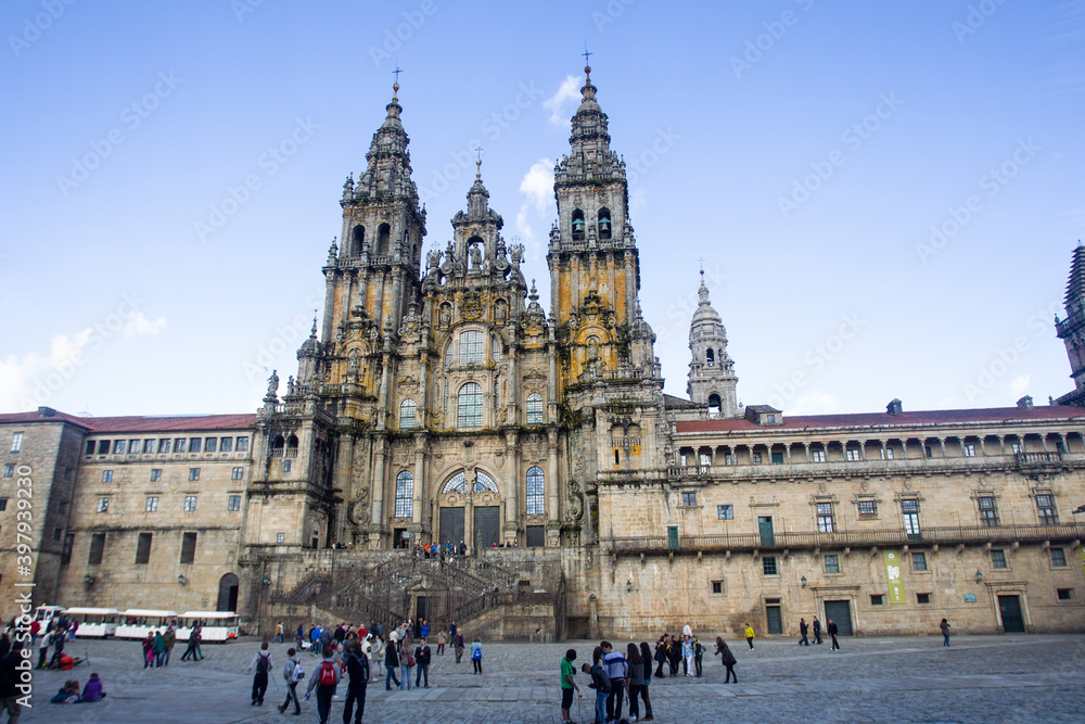 Fototapeta premium Santiago de Compostela-Spain. Main facade of the Cathedral of Santiago de Compostela in Obradoiro square
