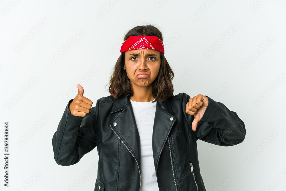 Young latin rocker woman isolated on white background Young latin rocker woman isolated on white background