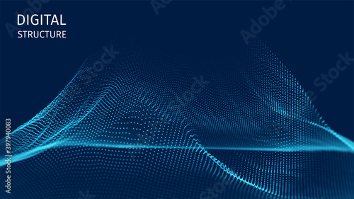 Particles structure backdrop for research article. HUD elements. Blockchain, artificial intelligence, big data technology. Data base, hybrid energy and binary code. Vector illustration