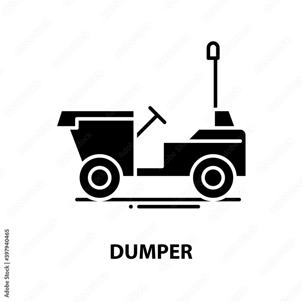 dumper icon, black vector sign with editable strokes, concept illustration dumper icon, black vector sign with editable strokes, concept illustration