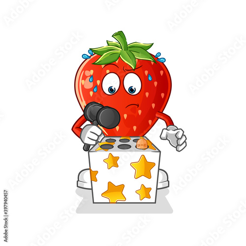 strawberry play whack a mole mascot. cartoon vector