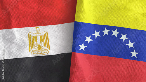 Venezuela and Egypt two flags textile cloth 3D rendering