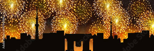 新年　花火　夜空　背景