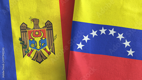 Venezuela and Moldova two flags textile cloth 3D rendering