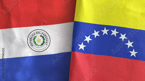 Venezuela and Paraguay two flags textile cloth 3D rendering