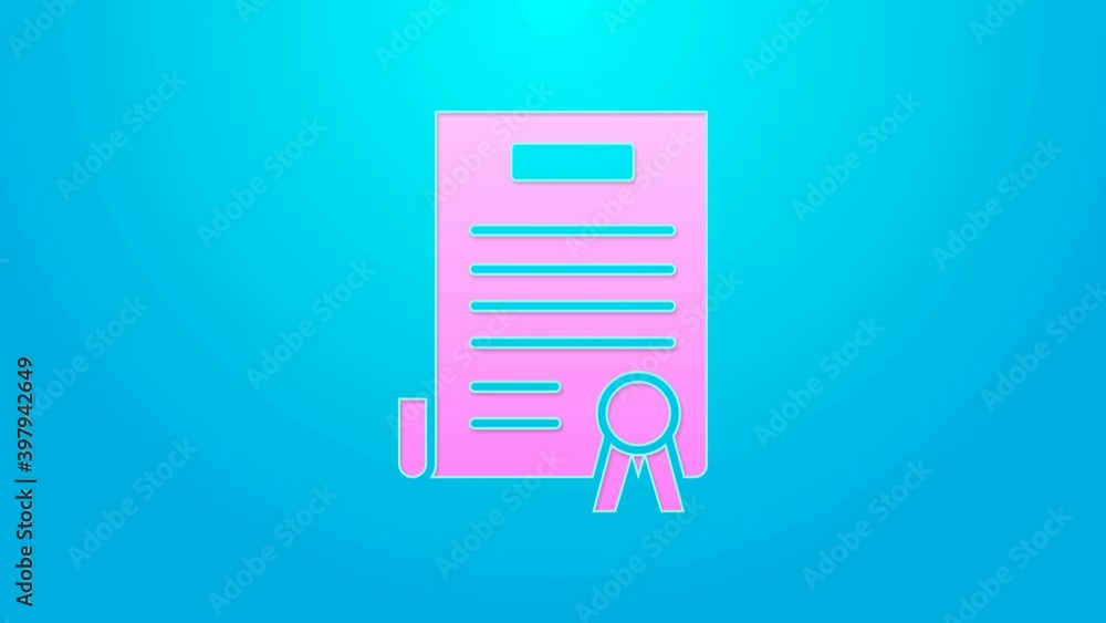 Pink line Declaration of independence icon isolated on blue background. 4K Video motion graphic animation Pink line Declaration of independence icon isolated on blue background. 4K Video motion graphic animation